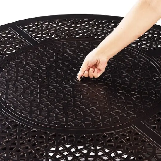 5pc Set with 44" Round Outdoor Aluminum Fire Pit Table & Four  Swivel Rocking Chairs & Wind Blocker Lid - Oakland Living image {5}