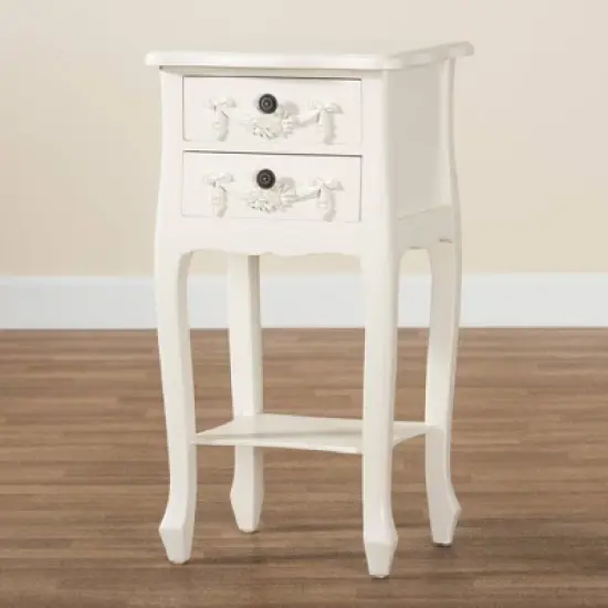 Eliya Wood 2 Drawer Nightstand White - Baxton Studio image {8}