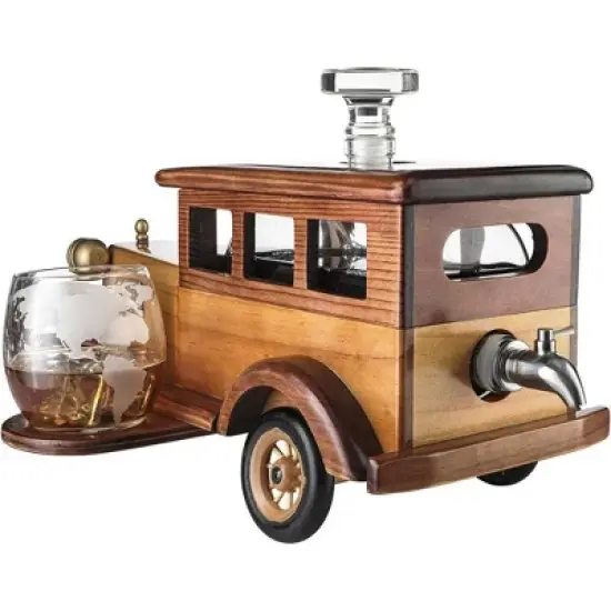 The Wine Savant Brown Antique Car Design Whiskey & Wine Decanter Set Includes 2 Vintage Style Drinking Glasses, A Unique Home Bar Addition - 750 ml image {2}