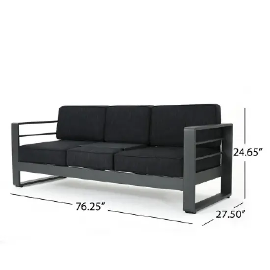 Christopher Knight Home Cape Coral Outdoor Aluminum 7 Seater Sofa Chat Set with Fire Pit image {5}