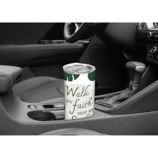 Walk By Faith Not By Sight 2 Corinthians 5:7 Green Monstera Leaf 20 ounce Stainless Steel Travel Tumbler with Lid For Your On The Go Beverages image {4}