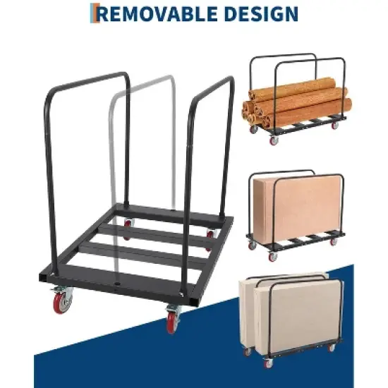 Folding Table Cart Dolly, 1800 Lb Steel Panel Cart with Swivel Wheels, Event Table Trolley, Black image {5}