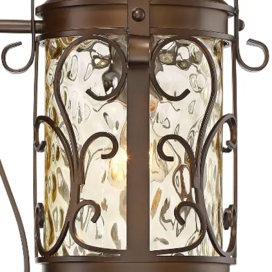 John Timberland Conway Vintage Rustic Outdoor Wall Light Fixture Oil Rubbed Bronze Scroll 17 1/2" Amber Hammered Glass for Post Exterior Barn Deck image {3}