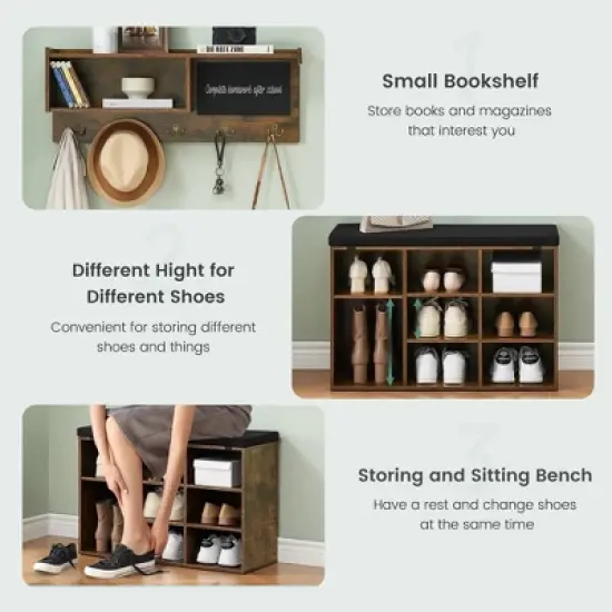 Garvee Shoe Bench and Coat Rack Set, 4 in 1 Hall Tree with Shoe Rack for Entryway Hallway image {4}