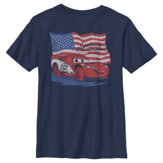 Boy's Cars Lightning McQueen American Flag Race T-Shirt image {3}