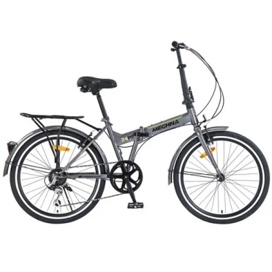 YONWAY 24" Folding Bike, Steel Frame 7 Speed Folding Bike, With Front & Rear V Brakes Anti-Skid Tires, For City Commuting image {3}