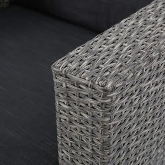 Christopher Knight Home Overton Outdoor Wicker 5 Piece Club Chair and Fire Pit Set with Cushions image {10}