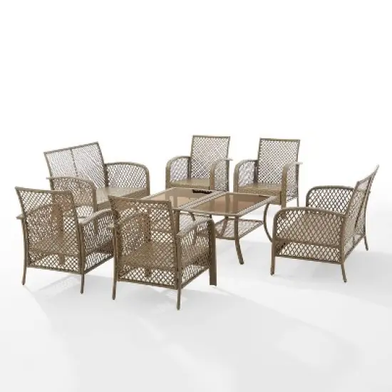 Tribeca 8pc Outdoor Wicker Conversation Set - Sand/Driftwood - Crosley image {7}