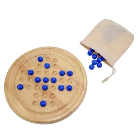 WE Games Solid Wood Solitaire with Blue Glass Marbles - 9 in. Diameter image {2}