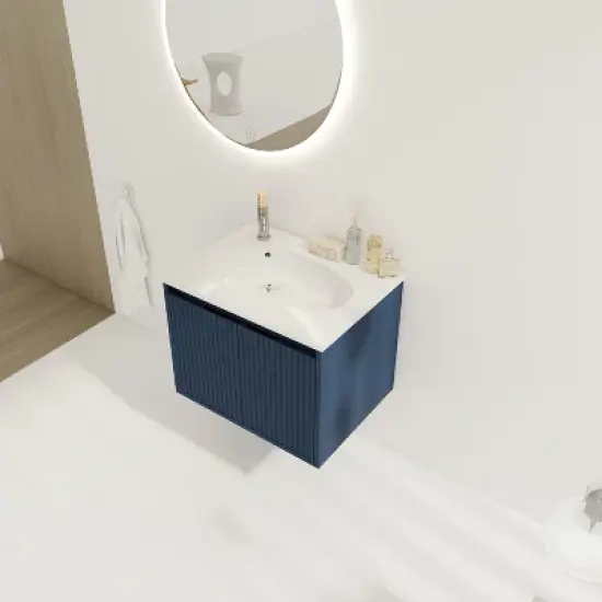Floating Bathroom Vanity with Drop-Shaped Resin Sink - ModernLuxe image {1}