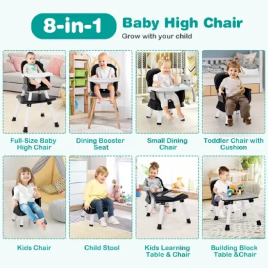 Infans 8 in 1 Baby High Chair, Convertible Highchair for Babies and Toddlers/Table and Chair Set/Booster Seat/Toddler Chair with Safety Harness, Black image {4}