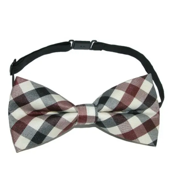 CTM Men's Brown Plaid Bow Tie with Brown Faux Leather Suspender Set image {2}