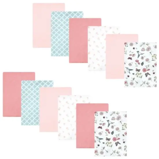 Hudson Baby Infant Girl Cotton Flannel Burp Cloths Bundle, Hummingbird Garden, One Size image {7}