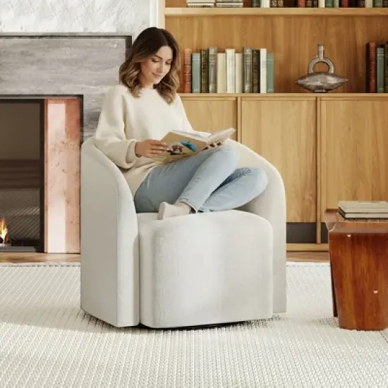 Green Swivel Barrel Accent Chair, Upholstered 360&deg; Rotating Armchair for Living Room, Bedroom, Office, or Waiting Area &ndash; No Assembly Needed image {1}