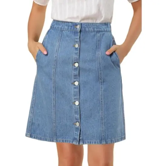 Allegra K Women's Elastic Back Short Button Down Denim Skirts with Pockets image {9}