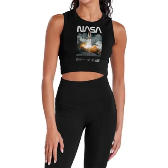 Women's Lift Off Black Sleeveless Crop Top Tank image {5}