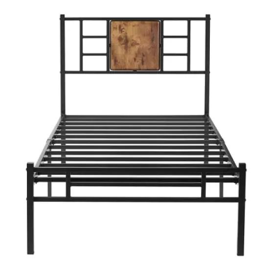 VECELO Twin/Full/Queen Platform Bed Frame with Steel Slat Support, Heavy Duty Bed Frame with Headboard, No Box Spring Needed/Easy Assembly image {4}