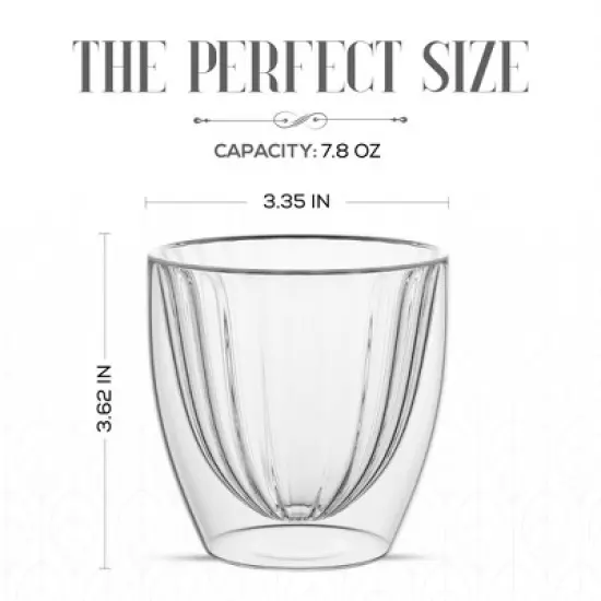 Elle Decor Ribbed Double Wall Set of 2 Coffee Cups, Ribbed Insulated Glass, Clear, 8-Ounce image {4}