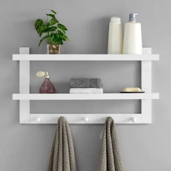 29" x 16" 2 Tier Coat Rack and Wall Shelf White - Danya B. image {1}