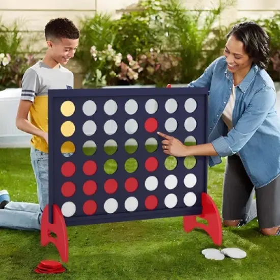 Costway 4-in-a-row Game Set with 42 PCS Chips & 600D Oxford Fabric Carrying Bag Wooden Blue/Red image {3}