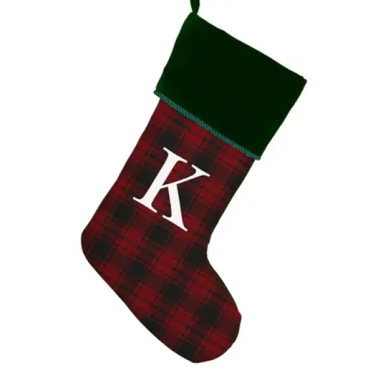 Personalization Mall Christmas Plaid Initial Christmas Stocking, Green Cuff image {12}