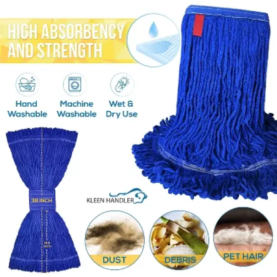 Bison Life Heavy Duty Loop End Wet Mop Head Replacement Refills, 5" Headband, Blue - 3 Pack image {6}