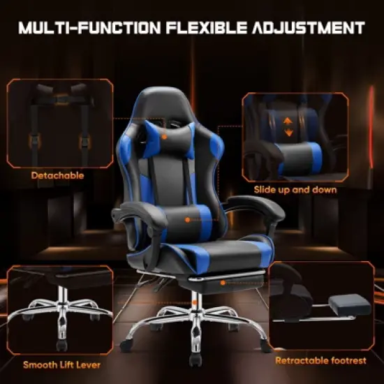 SEVOBAL Task and Office Chairs User Friendly Gaming Chair with Footrest and Adjustable Lumbar Support for Long Hours of Play, Blue, 26.7"*25.3"*52.3" image {4}