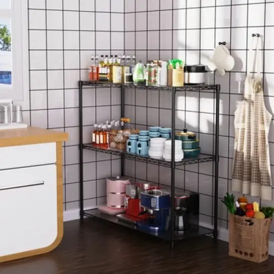 FONTOI Baker's Racks, 3 Tier Wire Shelf, Utility Metal Large Storage Rack, Height Adjustable Heavy Duty Organizer, Black, 48"*22"*18" image {2}