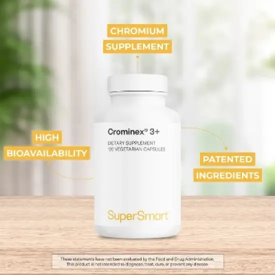 SuperSmart Crominex 3+ 400mcg - Optimised Chromium - Advanced Formula with Amla Extract & Shilajit | Non-GMO & Gluten Free - 120 Vegetarian Capsules image {1}