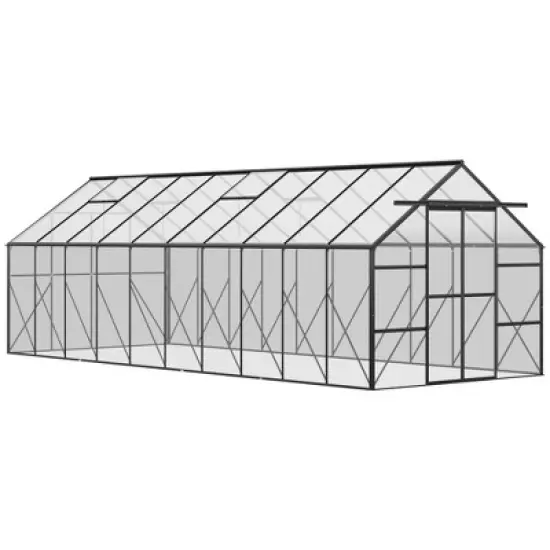 Outsunny Aluminum Greenhouse Polycarbonate Walk-in Garden Greenhouse Kit with Adjustable Roof Vent, Rain Gutter and Sliding Door image {7}