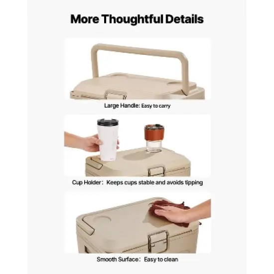 VEVOR Portable Cooler, 16.5 QT Hard Cooler with Ice Retention, Heavy-Duty Handles and Cup Holder, Lightweight Rigid Material Insulated, Beige image {5}