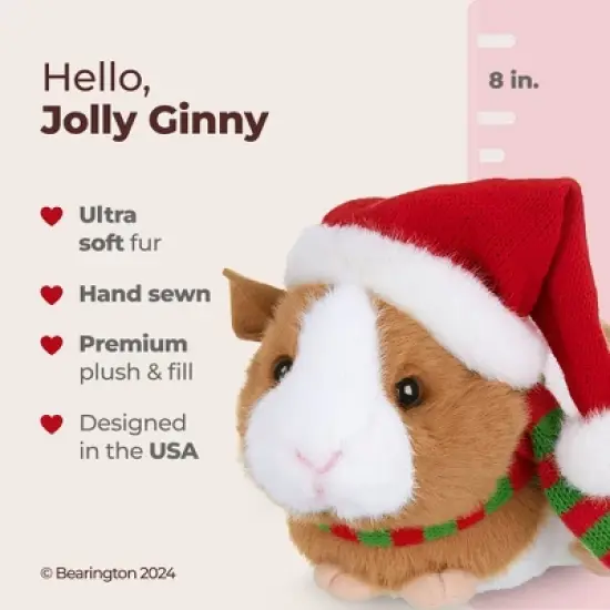 Bearington Jolly Ginny The Guinea Pig Christmas Plush, 8 Inch Guinea Pig Stuffed Animal, Christmas Stuffy Gift for Kids image {5}