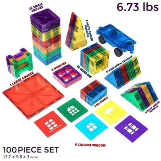 Skymags Magnetic Blocks Building Tiles for Kids 100 Pcs Set Toys Educational Inspirational Creative Open-Ended Play STEM Toys Building Toys Great Gift image {6}