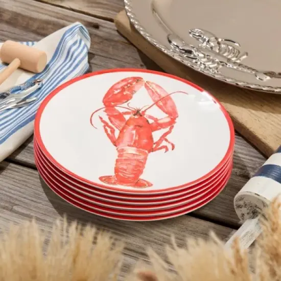 Certified International (Set of 6) 11" Beach House Lobster Melamine Dinner Plates image {4}