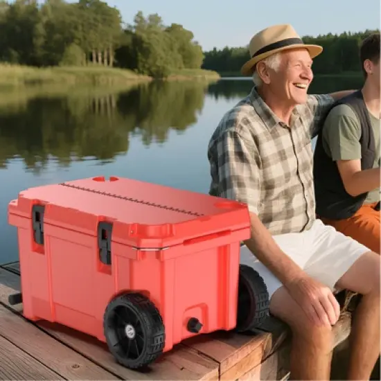 SOZT Red 55 qt. Portable Chest Cooler, Leak-Proof Outdoor Insulated Cooler with Handle and Wheels for Camping, Beach, Boat image {11}