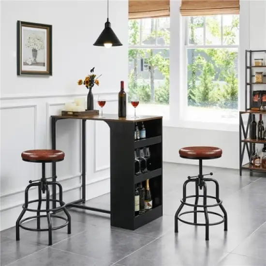 Yaheetech Industrial Counter Height Faux Leather Bar Stool Swivel image {1}