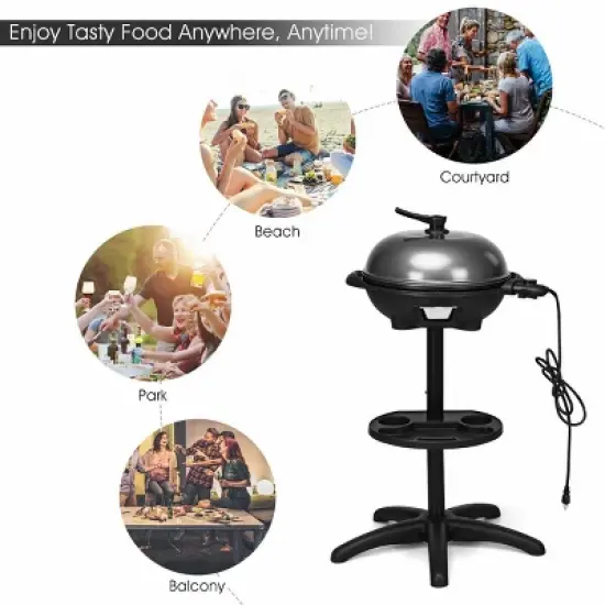 Costway Electric BBQ Grill 1350W Non-stick 4 Temperature Setting Outdoor Garden Camping image {3}