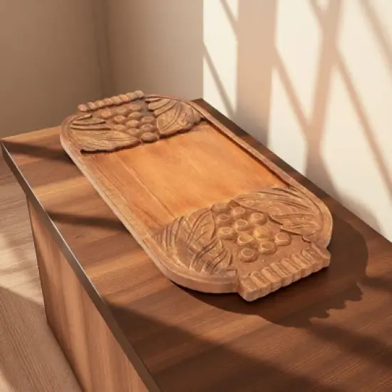 SEVOBAL Serving Platters Handmade Teak Wood Cheese and Bread Board with Asymmetrical Modern Design for Cakes, Appetizers, Brown, 29.5"*14"*1.5" image {1}