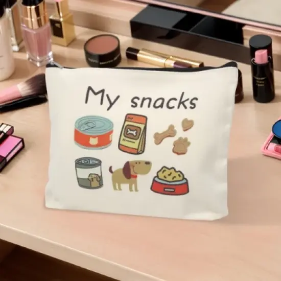 Unique Bargains Durable Pet Snacks Pattern Makeup Bag Beige 1 Pc image {4}
