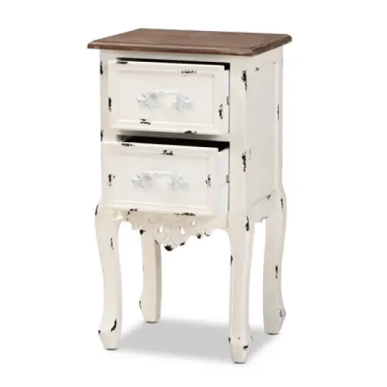 Levron Two-Tone and Antique Wood 2 Drawer Nightstand Walnut Brown/Antique White - Baxton Studio image {2}