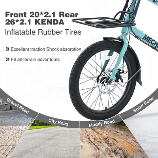 NAYSAYE Bicycle Cargo Bike 7 Speed Aluminum Alloy Frame with Front and Rear Racks for Commuting and Travel, Green, 65"*27.56"*42.13" image {1}