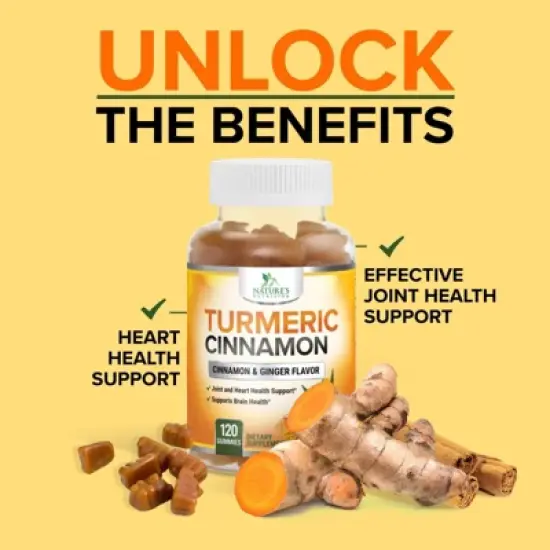 Turmeric Curcumin Gummies 95% Curcuminoids Cinnamon, Ginger, Black Pepper Extract Max Absorption Joint Supplement - 120 Gummies By Nature's Nutrition image {4}