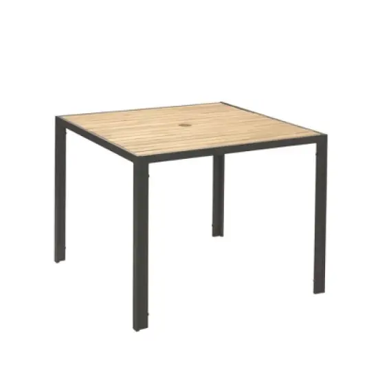 FIONECA All-Weather 5-Piece Patio Dining Set with Acacia Wood Table Top & Umbrella Hole, Light Gray Rattan Outdoor Conversation Set image {15}