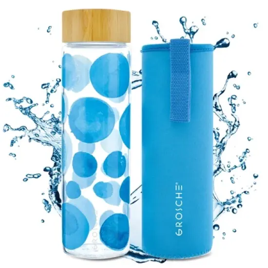 GROSCHE VENICE Eco-Friendly Glass Water Bottle with Bamboo Lid & Protective Sleeve  image {8}