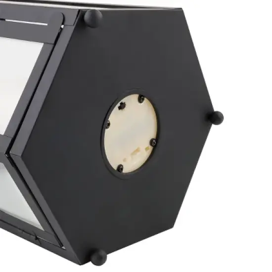 14" Hexagonal Candlelit Iron Lantern with LED Lights Black/White - Alpine Corporation image {8}