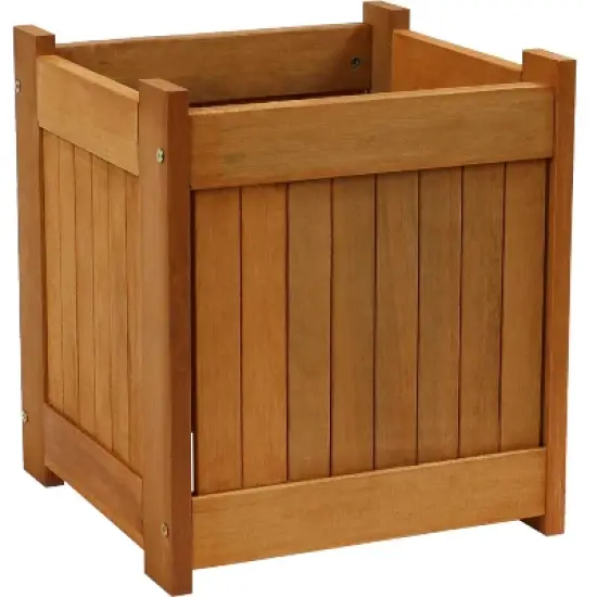 Sunnydaze Outside Meranti Wood Outdoor Planter Box with Teak Oil Finish for Garden, Porch and Patio  - 16" Square - 2-Pack image {6}