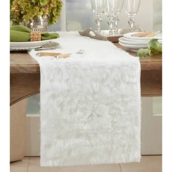 72"x15" Faux Fur Table Runner White - Saro Lifestyle image {3}