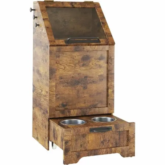 Pet Feeding Station with 2 Elevated Bowls, Pet Toy Storage Organizer Cabinet image {8}