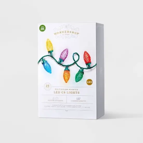 25ct LED C9 Faceted Christmas String Lights with Green Wire - Wondershop&trade; image {3}