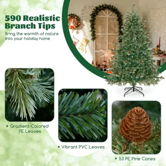 Costway 6/7/8 FT Artificial Christmas Tree with 590 Branch Tips 240/340/410 Warm White LED Lights image {4}